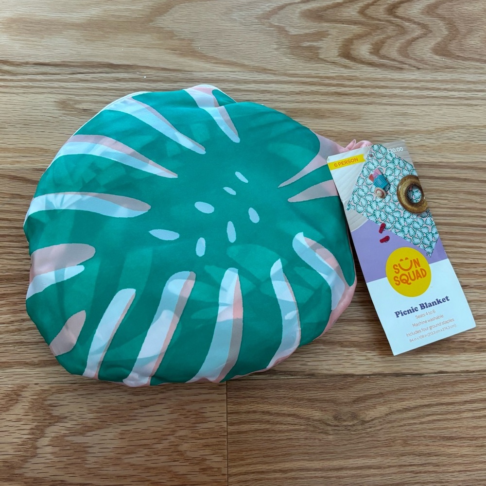 Pink and Green Palm Leaf Picnic Blanket